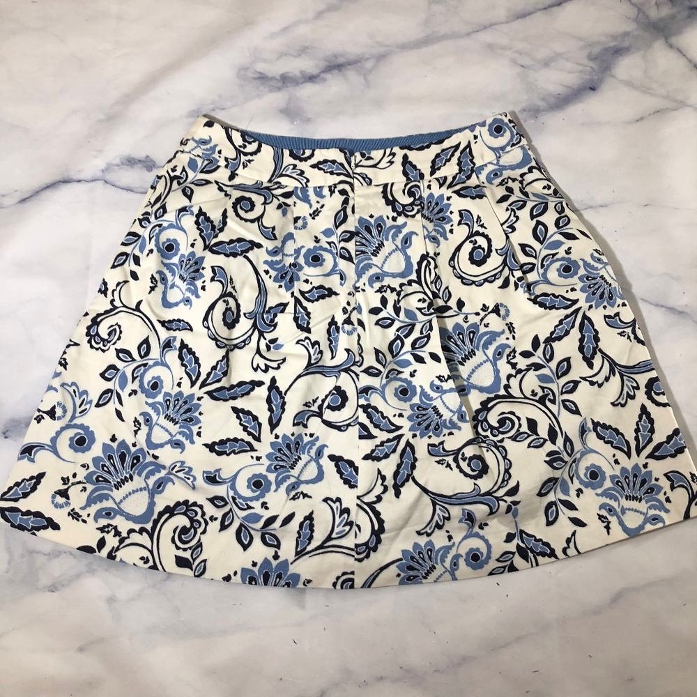 LOFT White & Blue Floral Paisley Pleated Skirt - Picture 5 of 8